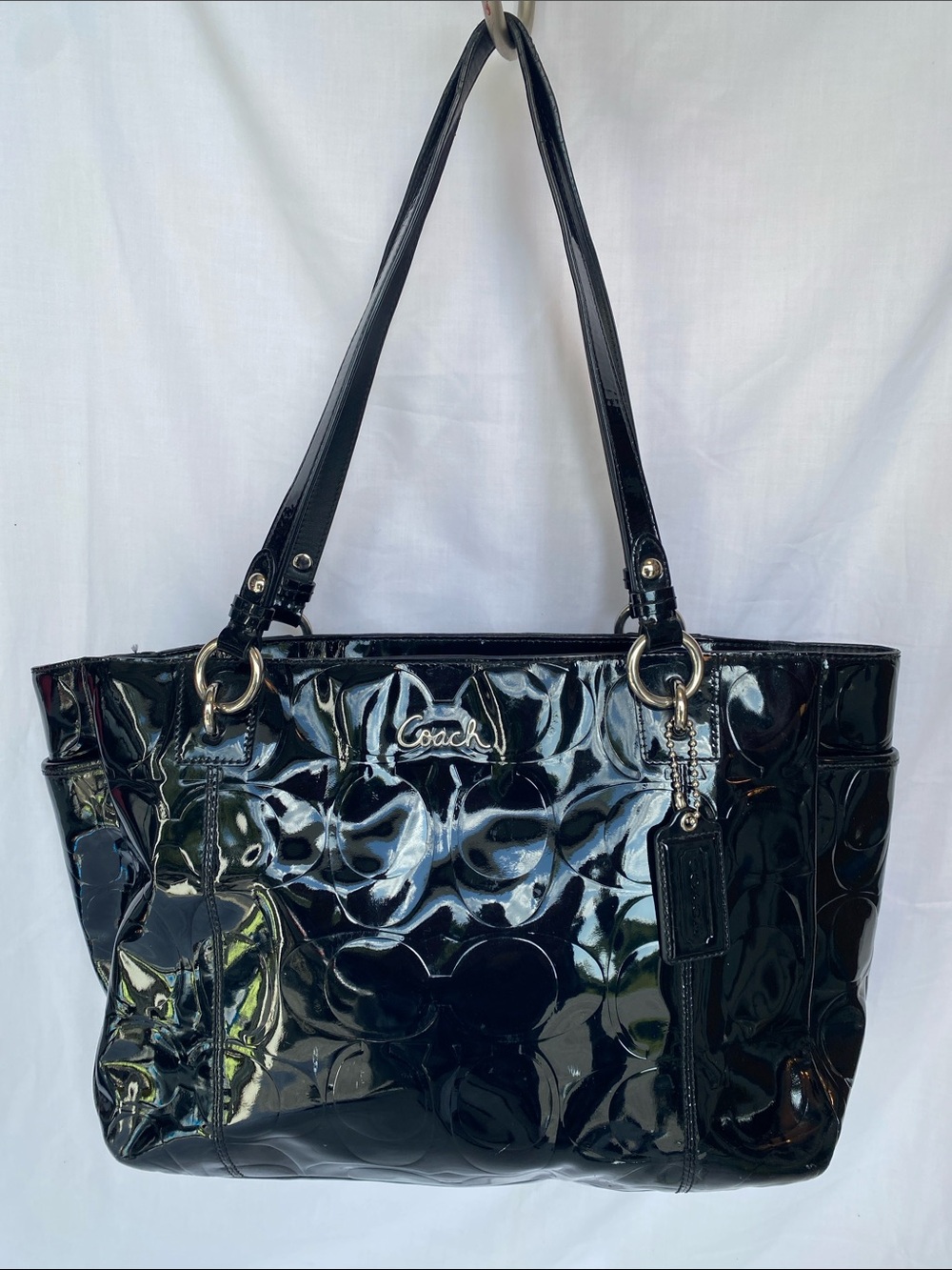 Coach F17729 Black Patent Leather Embossed Signature Tote